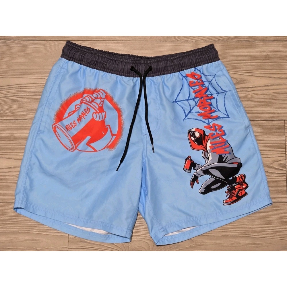 Marvel Miles Morales Graphic Swim Trunks Mens Small Spiderman Shorts